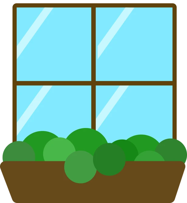 a window filled with lots of green plants, inspired by Masamitsu Ōta, pixabay, naive art, clipart icon, cold blue light from the window, three quarter view, everyday plain object