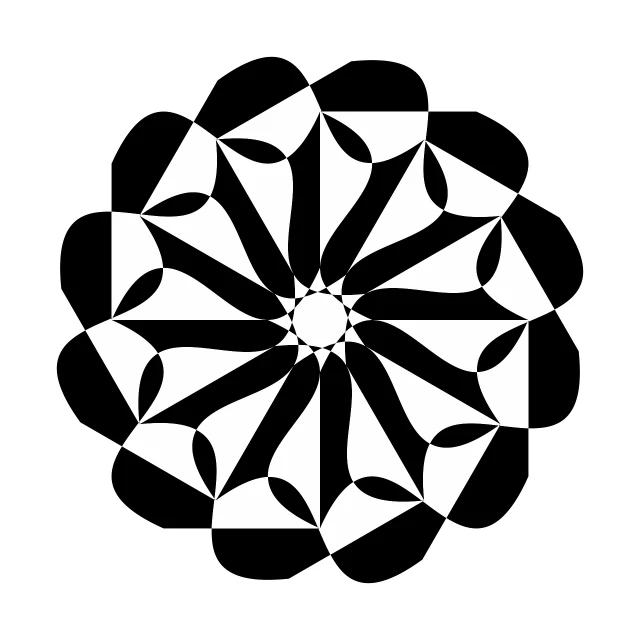 a black and white image of a flower, inspired by Buckminster Fuller, trending on pixabay, op art, clipart icon, persian folkore artstyle, circular logo, black stencil