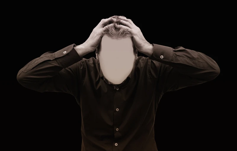 a man covering his face with his hands, by Jan Rustem, digital art, scratching head, dark. no text, marketing photo, man esthete with disgust face