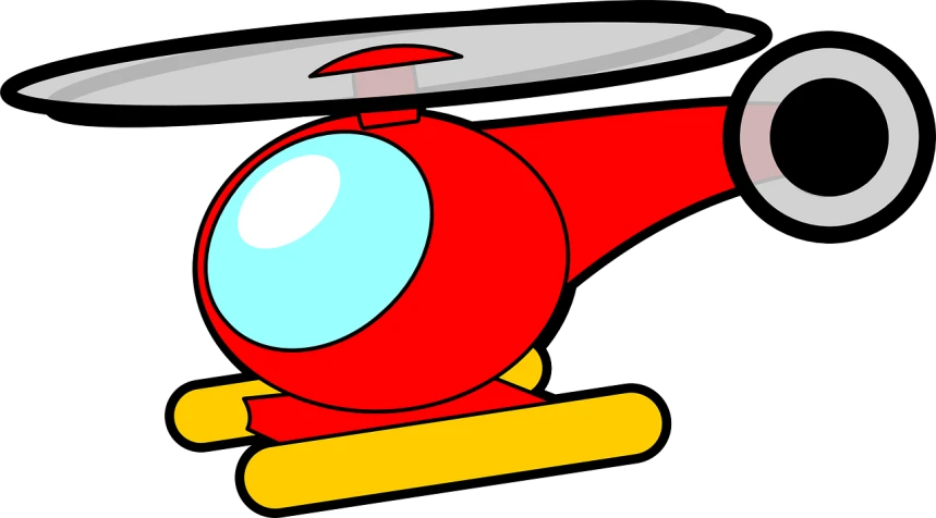 a red helicopter flying through the air, by Jim Davis, pixabay, digital art, on a flat color black background, childrens toy, an eye, clipart