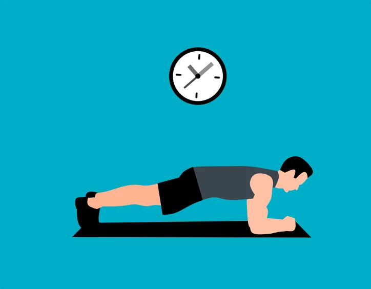 a man doing push ups in front of a clock, an illustration of, flat minimalistic, abs, on simple background, sports clothing