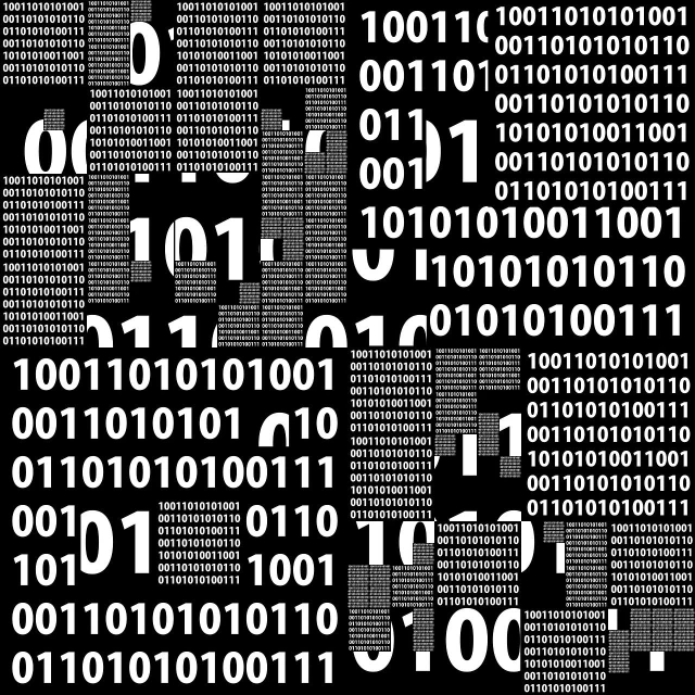 a bunch of numbers on a black background, inspired by Jan Karpíšek, pixabay, ascii art, halftone, pi - slices, black an white, assymetrical
