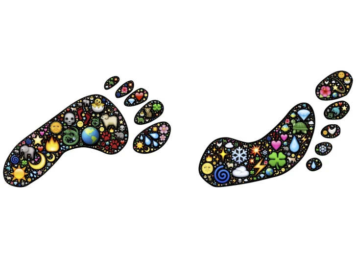 a pair of colorful foot prints on a white background, a digital rendering, by Murakami, cloisonnism, sprite sheet, mother earth, 2 people, jewels