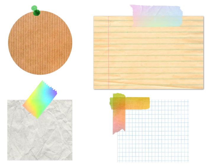 a bunch of pieces of paper sitting on top of each other, inspired by Masamitsu Ōta, pexels, computer art, grid of styles, ribbon, high quality screenshot, miscellaneous objects