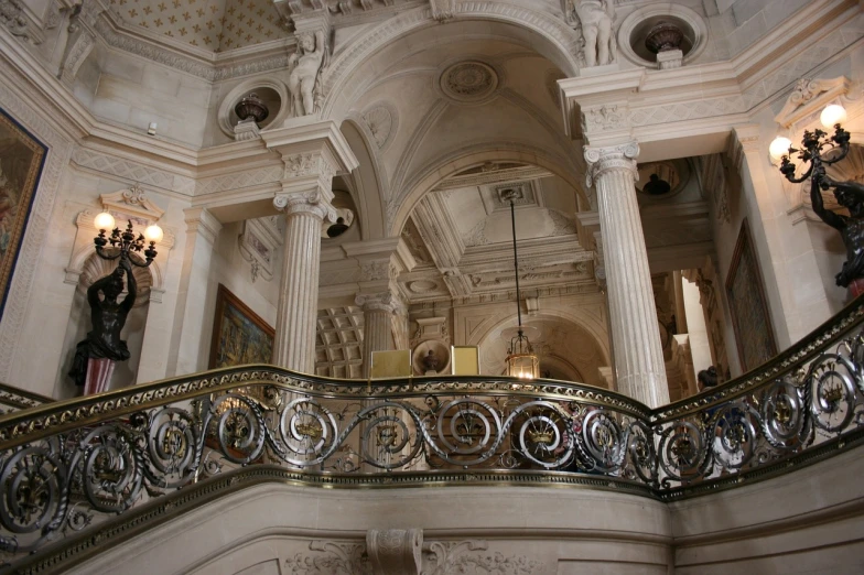 a close up of a staircase in a building, inspired by Adélaïde Victoire Hall, flickr, royal palace interior, railing, inside a grand, lots de details