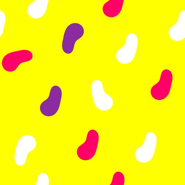 a pattern of jelly beans on a yellow background, inspired by Peter Alexander Hay, pop art, karim rashid, blob anime, motion shapes color design, bacteria