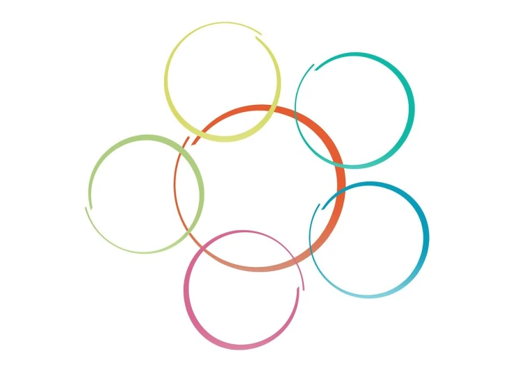 a group of colorful circles on a white background, an illustration of, inspired by Hasegawa Tōhaku, thick looping wires, five points of articulation, cool marketing photo, readable diagram