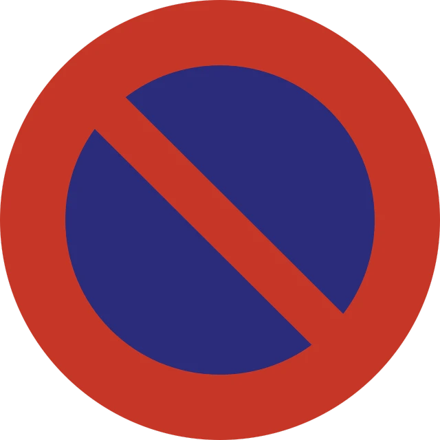 a red and blue no parking sign on a black background, by Andrei Kolkoutine, sōsaku hanga, militarism, rating: general, circular, tf 1