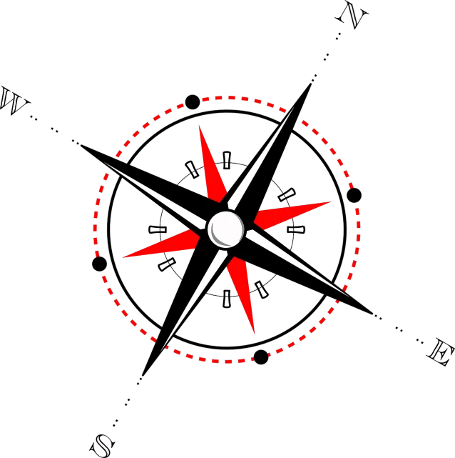 a red and white compass on a black background, a screenshot, high contrast illustration, watch photo, precise! vector trace, screencap