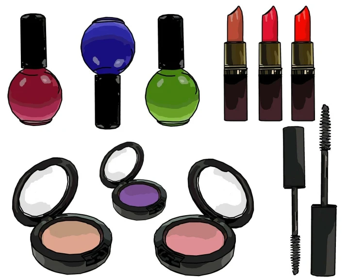 a set of cosmetics and mascaras on a white background, vector art, pixabay, pop art, look at the details, intense colours, seinen, rich details