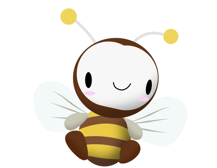 a cartoon bee with a smile on its face, a digital rendering, inspired by Masamitsu Ōta, hurufiyya, black background!!!!!, just a cute little thing, bella, liam
