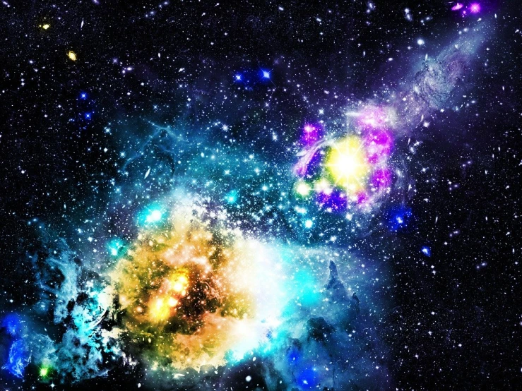 a group of stars that are in the sky, space art, splashes of neon galaxies, exploding nebula, space photo
