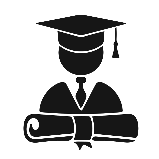 a man in a graduation cap and gown holding a diploma, a cartoon, pixabay, the background is black, pictogram, profile picture 1024px, tourist photo