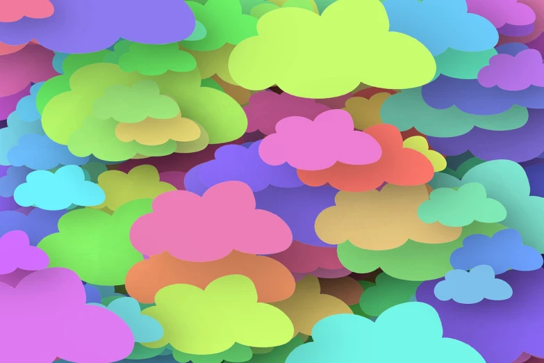 a bunch of colorful hearts sitting on top of each other, a digital painting, by George Aleef, color field, puffy cute clouds, beautiful iphone wallpaper, purple and green colors, volumetric clouds and fog