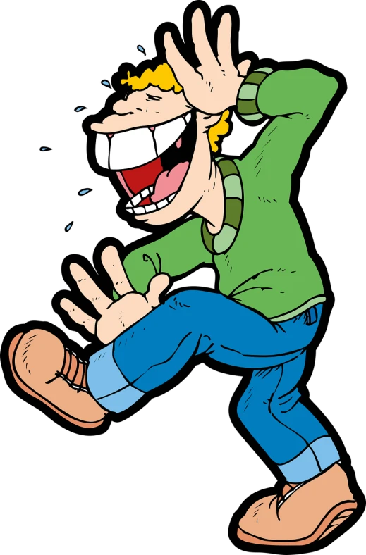 a cartoon man running with his hands in the air, inspired by Peter Bagge, conceptual art, drooling teeth bared, on black background, el chavo, [[[[grinning evily]]]]