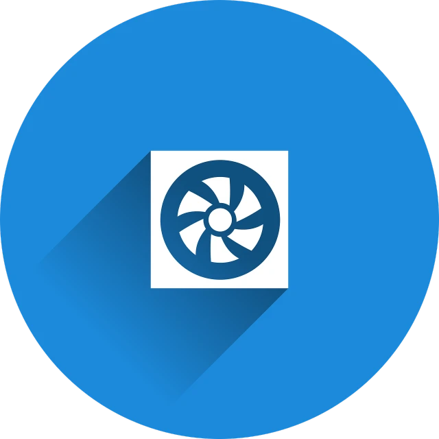 a blue circle with a fan icon on it, vector art, by Matt Stewart, pixabay contest winner, computer art, tire, from valve, material design, mill