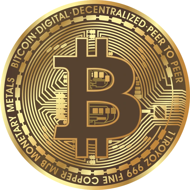 a golden bitcoin on a black background, by Robert Richenburg, pixabay, digital art, 1 6 x 1 6, circular logo, listing image, demolition