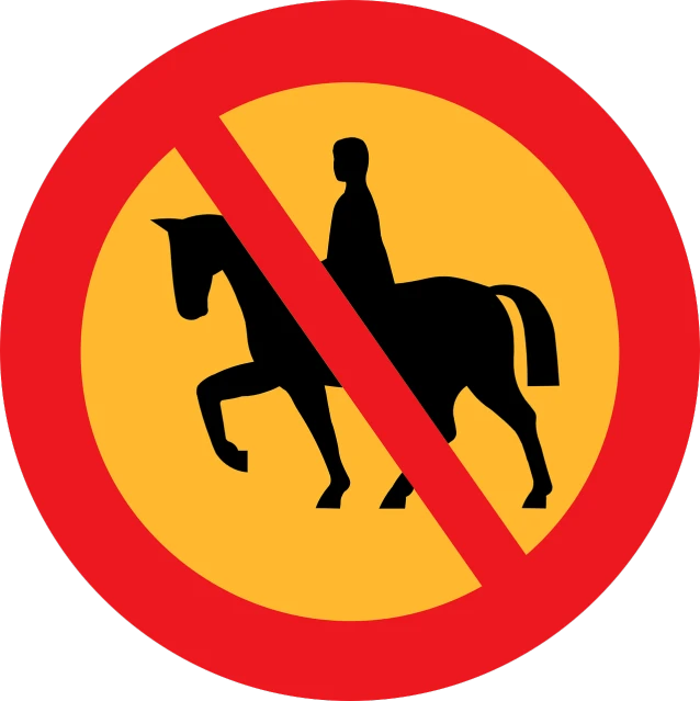 a no horse riding sign on a black background, an illustration of, by Jan Zrzavý, pixabay, bauhaus, burka, no helmet!!!!, no gradients, anti - communist