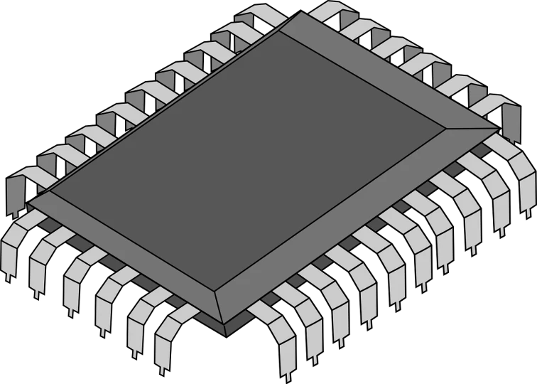 a computer chip on a black background, pixabay, computer art, isometric drawing, 1 9 8 0 s computers, gray scale, -step 50