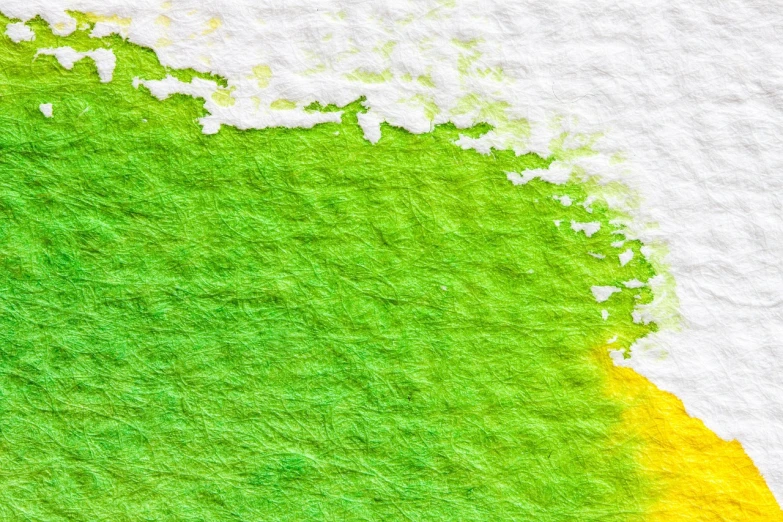 a close up of a green and yellow piece of paper, a watercolor painting, trending on pixabay, spring winter nature melted snow, cotton texture, high resolution macro photo, covered in white flour