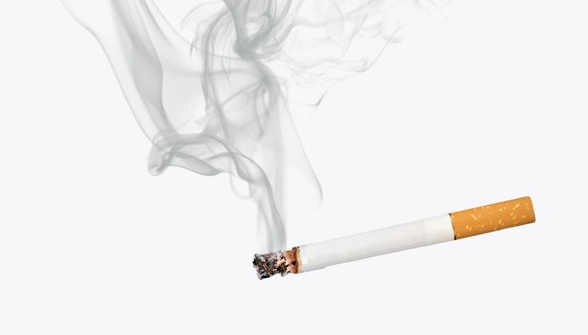 a cigarette with smoke coming out of it, by Jesús Mari Lazkano, with a white background, edited in photoshop, white background, hi - res