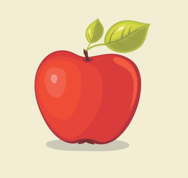 an apple with a leaf on top of it, vector art, illustration style, red theme, right side profile, portfolio illustration