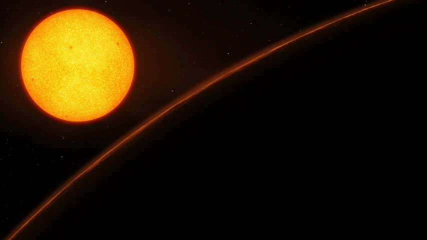 a close up of a planet with a sun in the background, inspired by József Koszta, mustafar, jwst, banner, detailed wide shot
