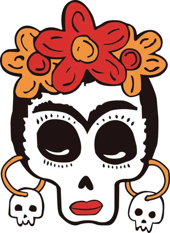 a woman with a flower in her hair, vector art, inspired by Frida Kahlo, shutterstock contest winner, skull helmet, dark skinned, detail shot, iphone background