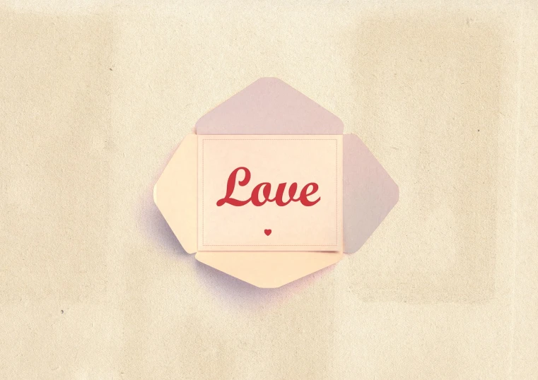 a piece of paper with the word love written on it, by Artur Tarnowski, conceptual art, retro style ”, box, email, cream