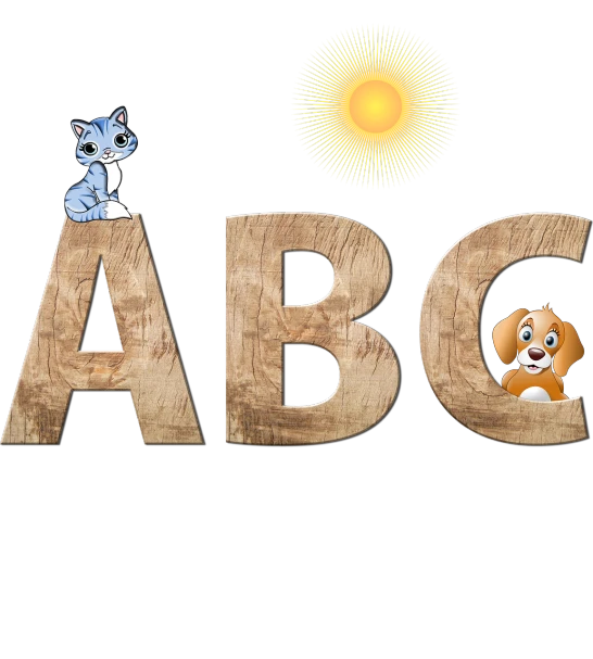 a dog and a cat are sitting on the letters abc, pixabay, american barbizon school, deck, dark bg, very sunny weather, wooden