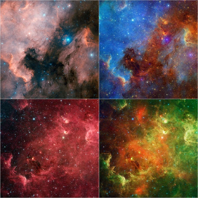 a bunch of stars that are in the sky, by William Powhida, shutterstock, space art, color restoration, different closeup view, 4 colors, torn nebulas