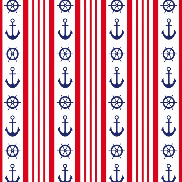 an anchor and wheel pattern on a red and white striped background, trending on pixabay, art deco, bandanas, white and blue, print!, test