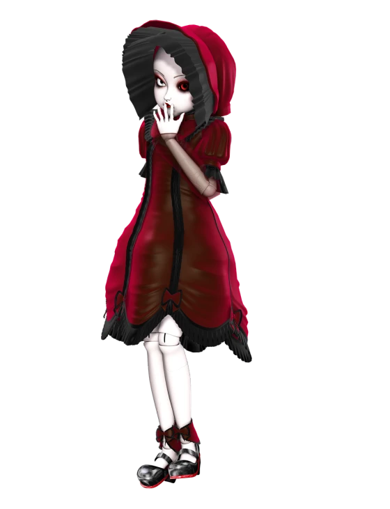 a close up of a person wearing a costume, a 3D render, inspired by Dorothy Hood, tumblr, gothic art, yume nikki, full body!!!, creepy child, dressed in red velvet