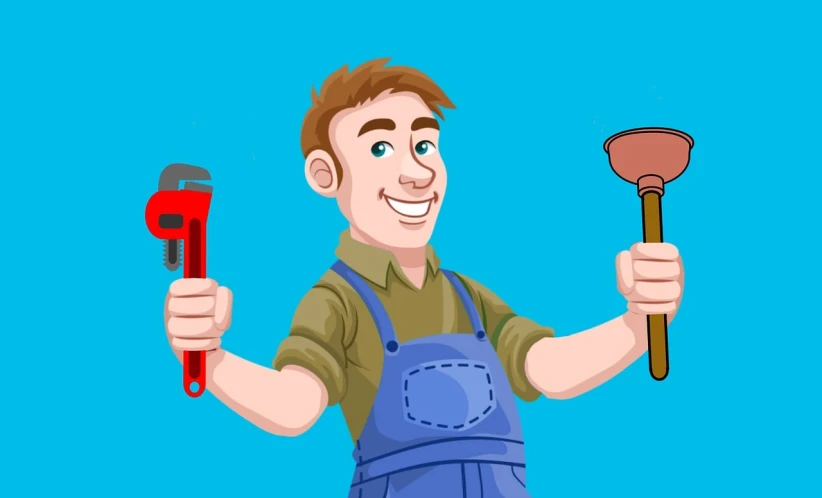 a man in overalls holding a wrenet, a digital rendering, pixabay contest winner, wearing plumber uniform, instrument, caricaturist, water pipe
