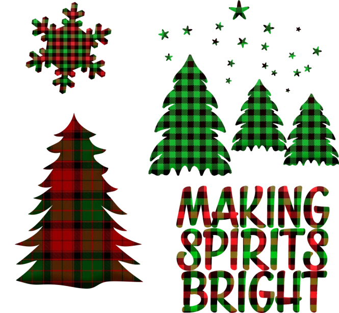 a set of four christmas trees on a black background, inspired by Ernest William Christmas, digital art, tartan garment, seasons!! : 🌸 ☀ 🍂 ❄, made in paint tool sai2, screencap