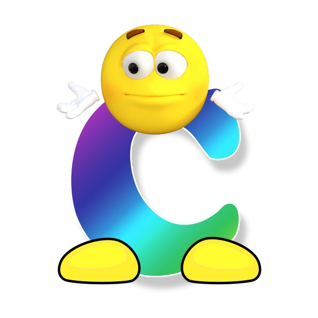 a colorful letter c with a smiley face, a digital rendering, by Charles Crodel, computer art, 3d model of a japanese mascot, on a flat color black background, 😃😀😄☺🙃😉😗, m & m figure