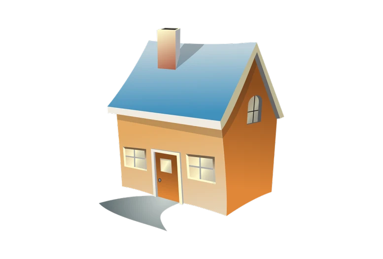 a house with a blue roof on a black background, digital art, clipart, orange roof, medium angle, icon