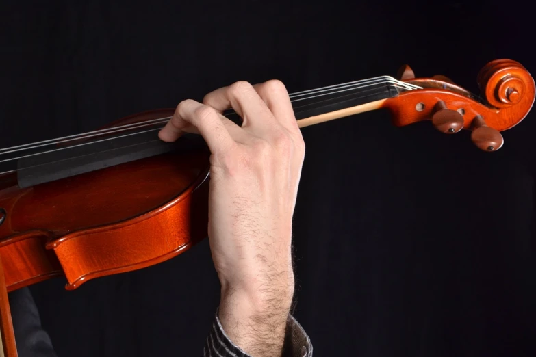 a close up of a person holding a violin, by Juan O'Gorman, shutterstock, on black background, half body photo, offputting, holding a stuff