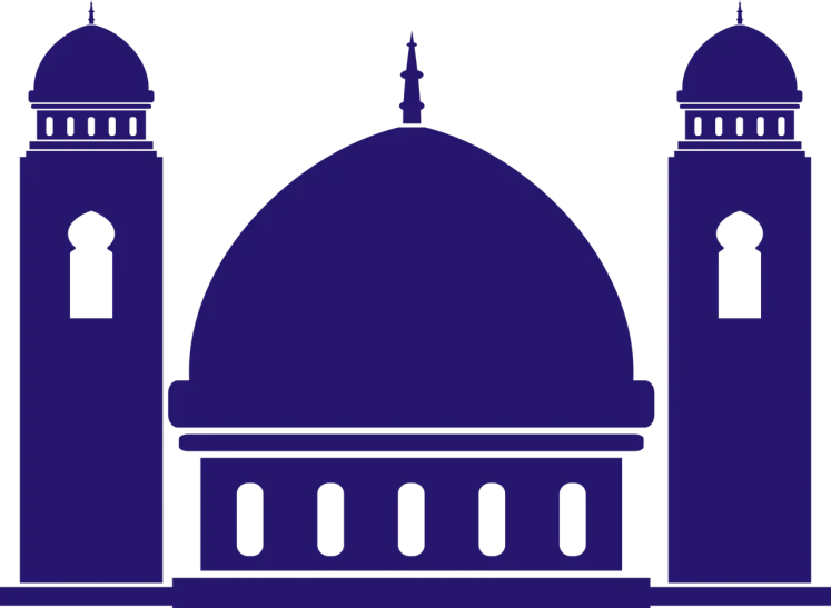 a silhouette of a mosque with two towers, a digital rendering, inspired by Shūbun Tenshō, berlin secession, wearing a purple cap, dome, dark blue and black, zoomed out