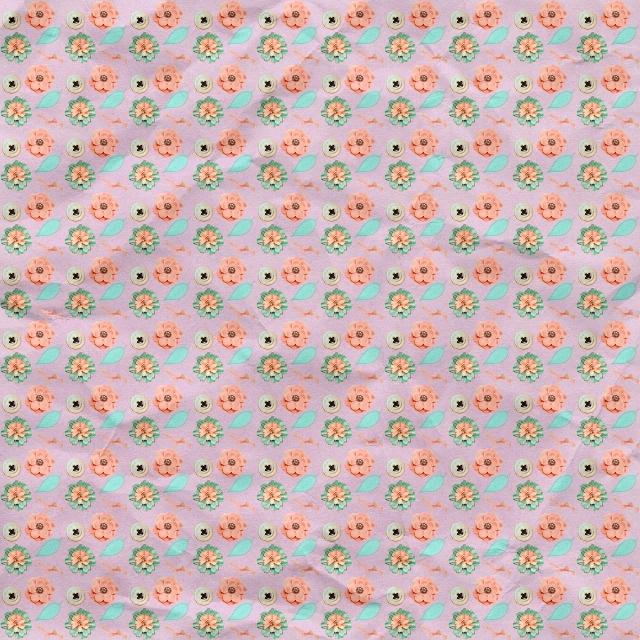 a pattern of flowers and leaves on a purple background, a pastel, inspired by Pearl Frush, flowers covering eyes, puffy cute clouds, pink and teal and orange, scrapbook paper collage