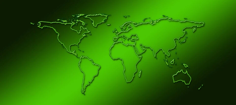 a map of the world on a green background, a digital rendering, by Josef Dande, crisp smooth lines, istockphoto, beautiful green liquid, wires earth background