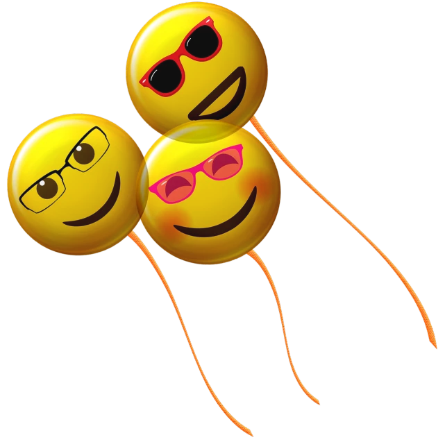 a couple of smiley faces with sunglasses on, a digital rendering, figuration libre, party balloons, strings, !!!!!!!!!!!!!!!!!!!!!!!!!, cane