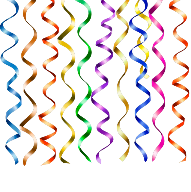 a bunch of different colored ribbons on a black background, a digital rendering, by David Burton-Richardson, swirly curls, at the party, no gradients, vertical orientation