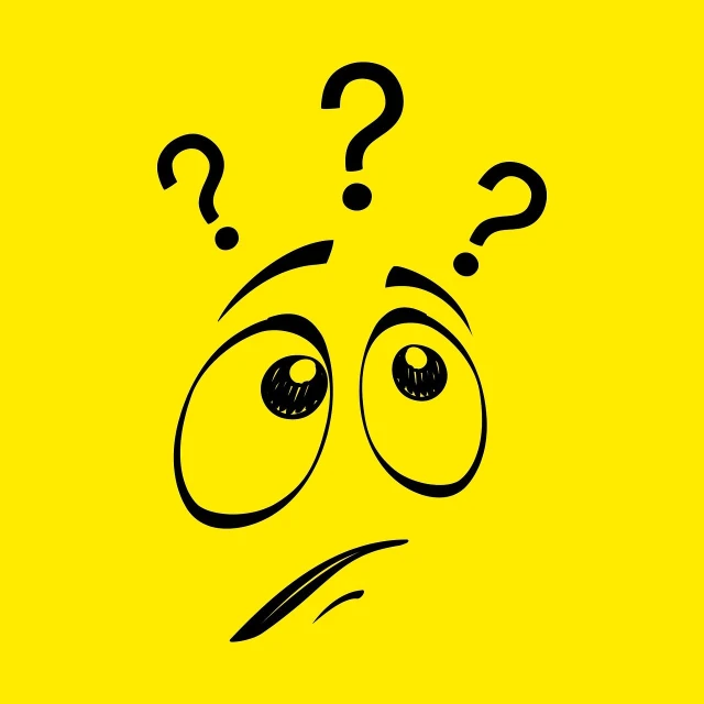 a black and yellow picture with a question mark on it, a cartoon, confused facial expression, yellow background, inquisitive. detailed expression, should eyes