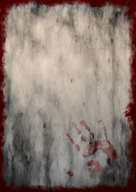 a close up of a person's hand with blood on it, a poster, inspired by Katia Chausheva, shutterstock, textured parchment background, half body photo, desolate. digital illustration, blotch of spray paint in corner