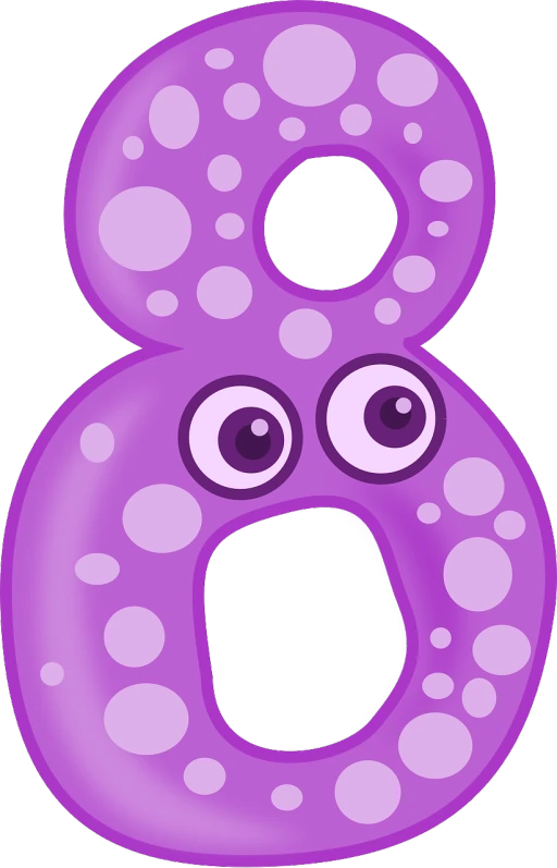 a purple number with eyes on a white background, inspired by Yahoo Kusama, deviantart, dada, 8 khd, squidlike aliens, balloon, sexy :8