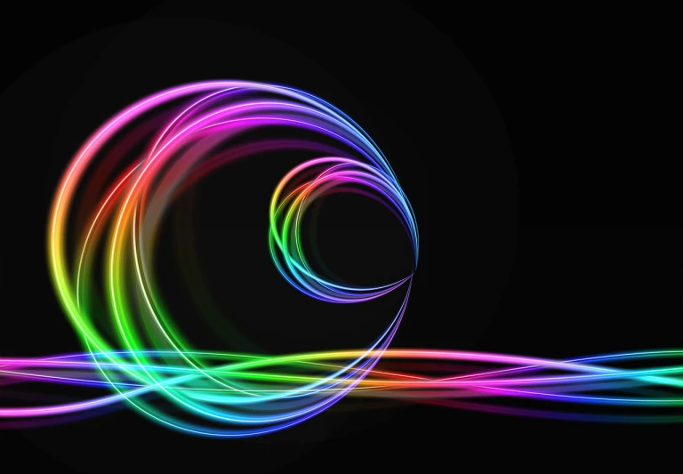 a colorful swirl of light on a black background, a digital rendering, colorful wires, colorful illustration, high res, colorful scene