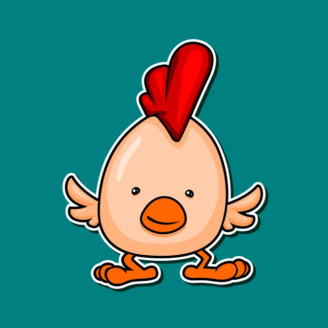 a cartoon chicken with a red mohawk on its head, an illustration of, shutterstock, mingei, simple and clean illustration, sticker illustration, cartoon style illustration, eggshell color