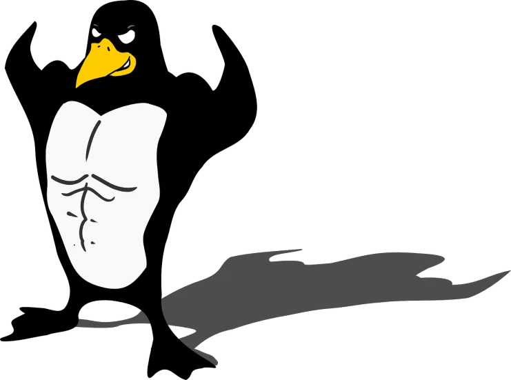 a close up of a bird on a black background, an illustration of, inspired by Jacob Duck, reddit, bulging muscles, tuxedo, server, fat penguin