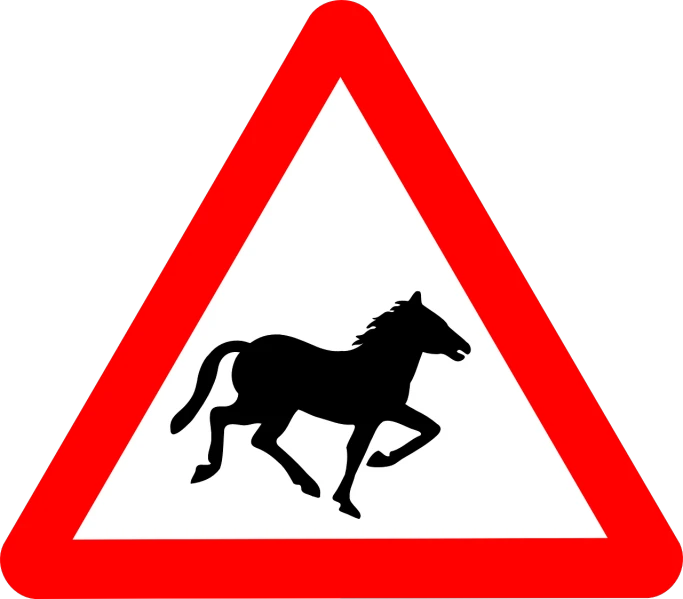 a close up of a sign with a horse on it, by Mirko Rački, pixabay, traffic signs, no gradients, britain, danger lurking in the night